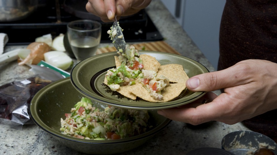 Ceviche on tortilla chips